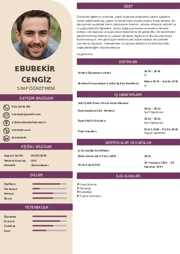 Sınıf Öğretmeni Cv Örnekleri cv indir